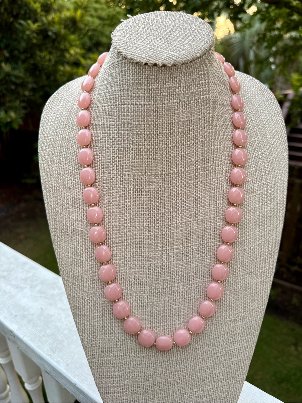 Vintage Pink Cabochon Statement Necklace – Pastel Gold Accents